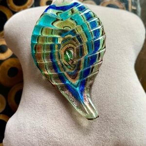 Italian Murano Glass Peacock Feather Pendant